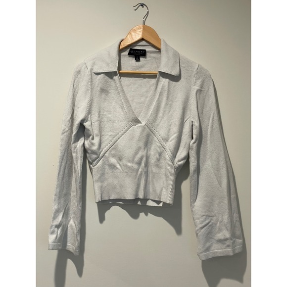 Laundry by Shelli Segal Collar V Neck Long Sleeve Crop Top - M - Picture 1 of 4